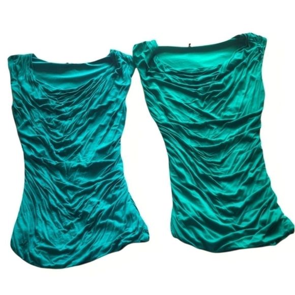 🌹2/$15 Maurices Ruched Green/Blue Blouse Sleevele - Picture 9 of 10